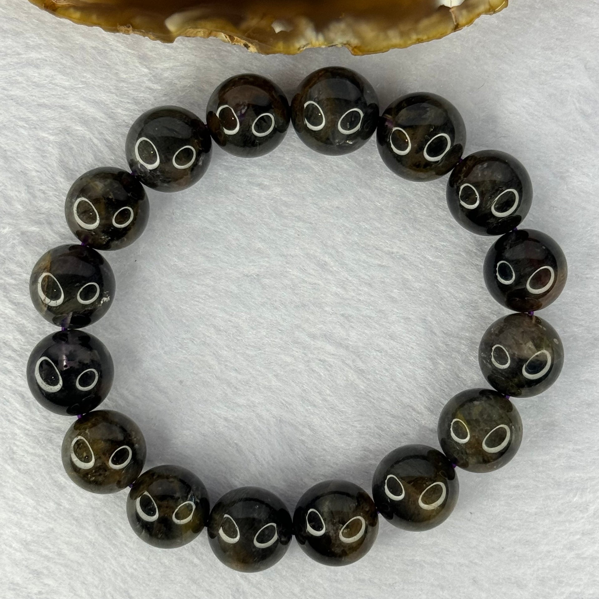 Natural Black Auralite 23 Bracelet 天然黑激光23手链 52.20g 18.5cm 13.5mm 16 Beads - Huangs Jadeite and Jewelry Pte Ltd