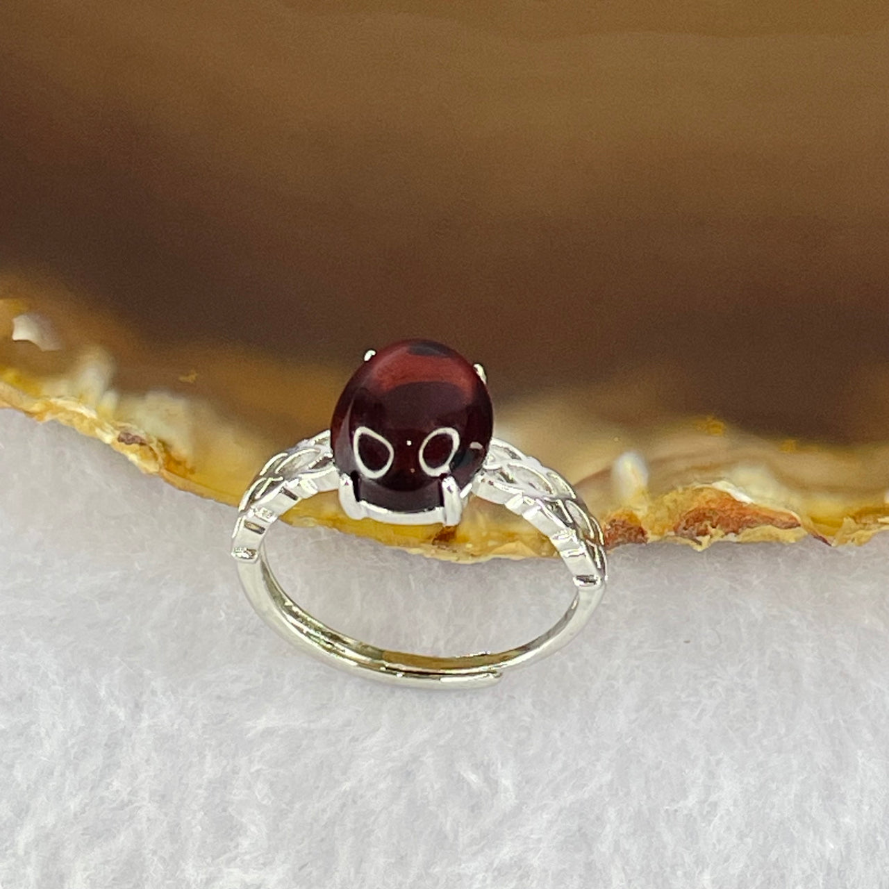 Natural Blood Red Amber in S925 Sliver Ring 1.55g 10.2 by 8.5 by 6.0mm