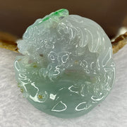 Rare Grand Master Type A Semi Icy Sky Blue with Spicy Green Jadeite 飞天貔貅 Flying Pixiu 63.73g 54.7 by 52.0 by 13.4mm with Wooden Stand - Huangs Jadeite and Jewelry Pte Ltd