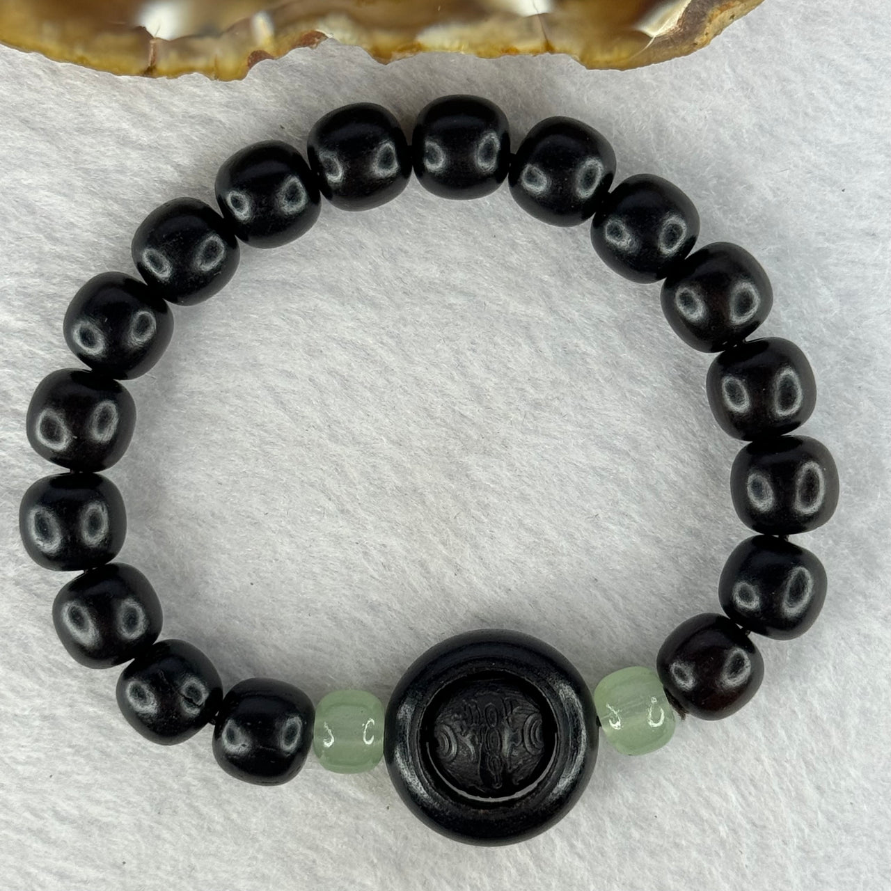 Natural Black Ebony Wood Beads with Movable Pixiu Pair and Coin Bead Bracelet 天然黑檀木珠手链 15.21g 16.5cm 10.1mm 17 Beads - Huangs Jadeite and Jewelry Pte Ltd