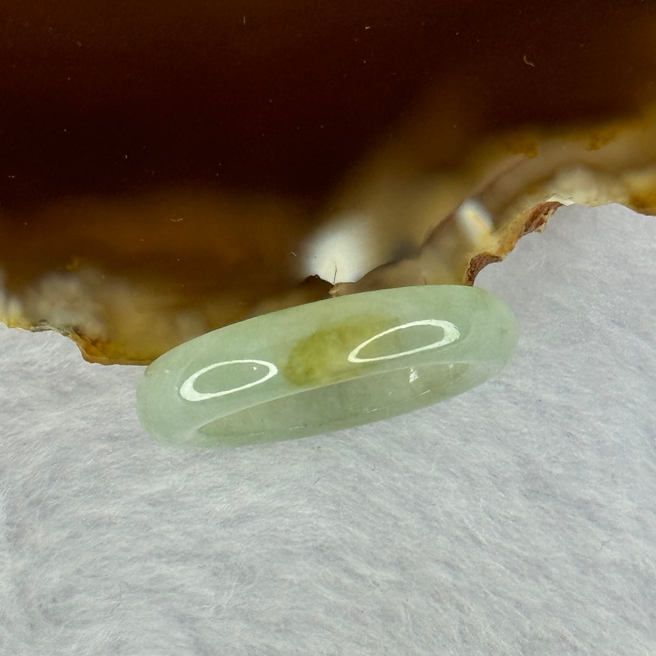 Type A Semi Icy Light Green with Yellow Brown Patch Jadeite Ring 3.26g 5.1 by 3.8mm US7.25 HK16