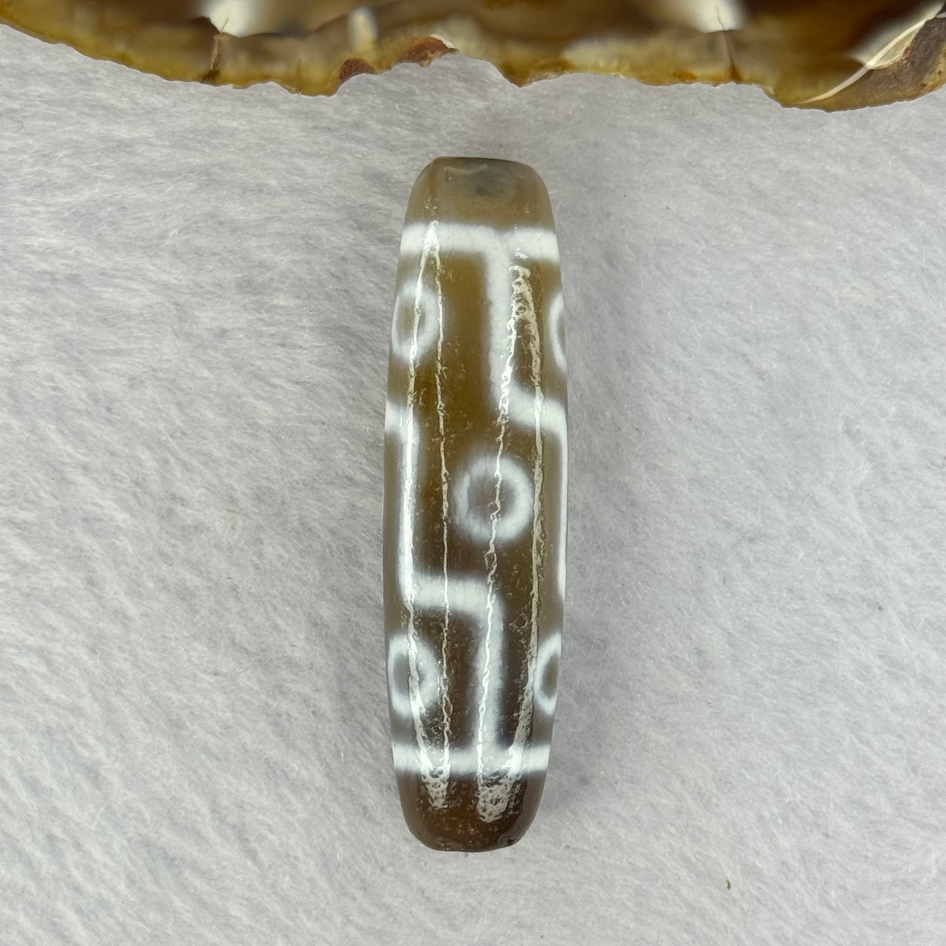 Natural Powerful Tibetan Old Oily Agate 9 Eyes Dzi Bead Heavenly Master (Tian Zhu) 九眼天诛 12.98g 48.8 by 12.8mm - Huangs Jadeite and Jewelry Pte Ltd