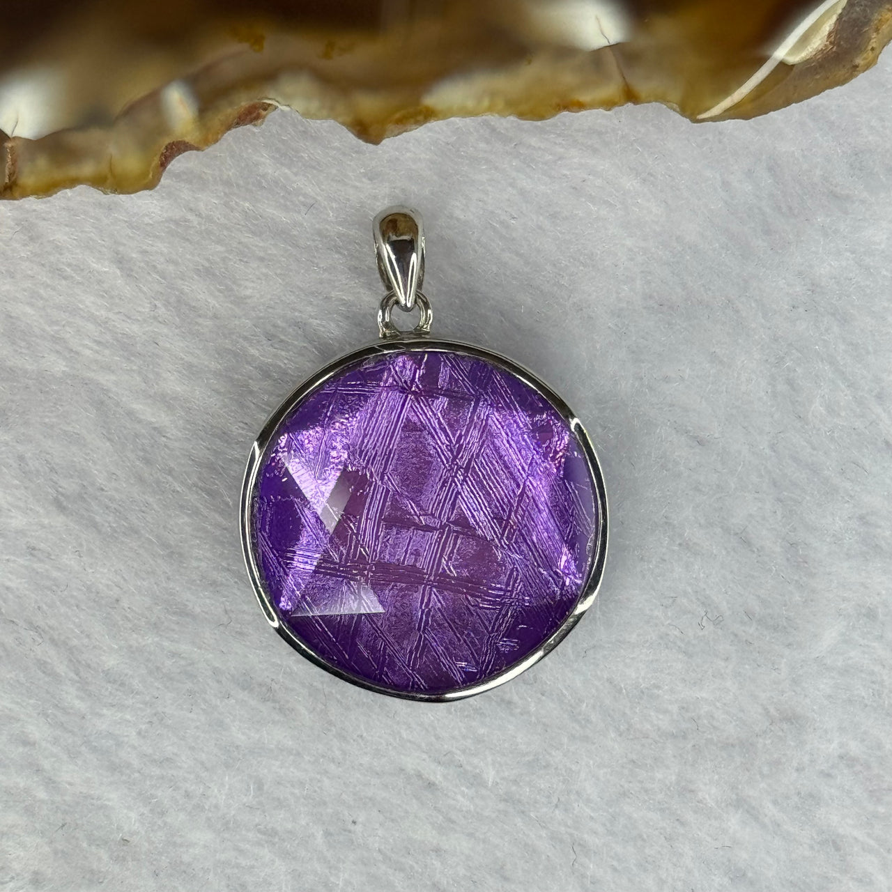 Natural Meteorite in Purple Color in S925 Silver Pendent 天然天铁牌 7.98g 22.4 by 8.8mm - Huangs Jadeite and Jewelry Pte Ltd