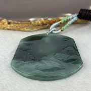 Type A Blueish Green Jadeite Shan Shui with Buddha Pendent 25.10g 58.1 by 51.3 by 3.5mm - Huangs Jadeite and Jewelry Pte Ltd