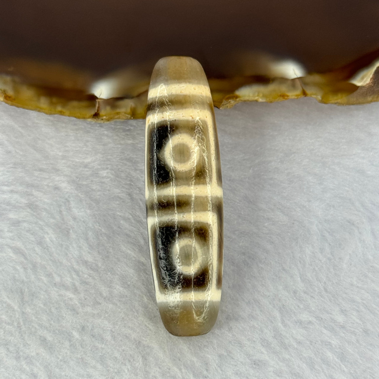 Natural Powerful Tibetan Old Oily Agate 4 Eyes Dzi Bead Heavenly Master (Tian Zhu) 四眼天诛 12.19g 46.9 by 13.1mm - Huangs Jadeite and Jewelry Pte Ltd