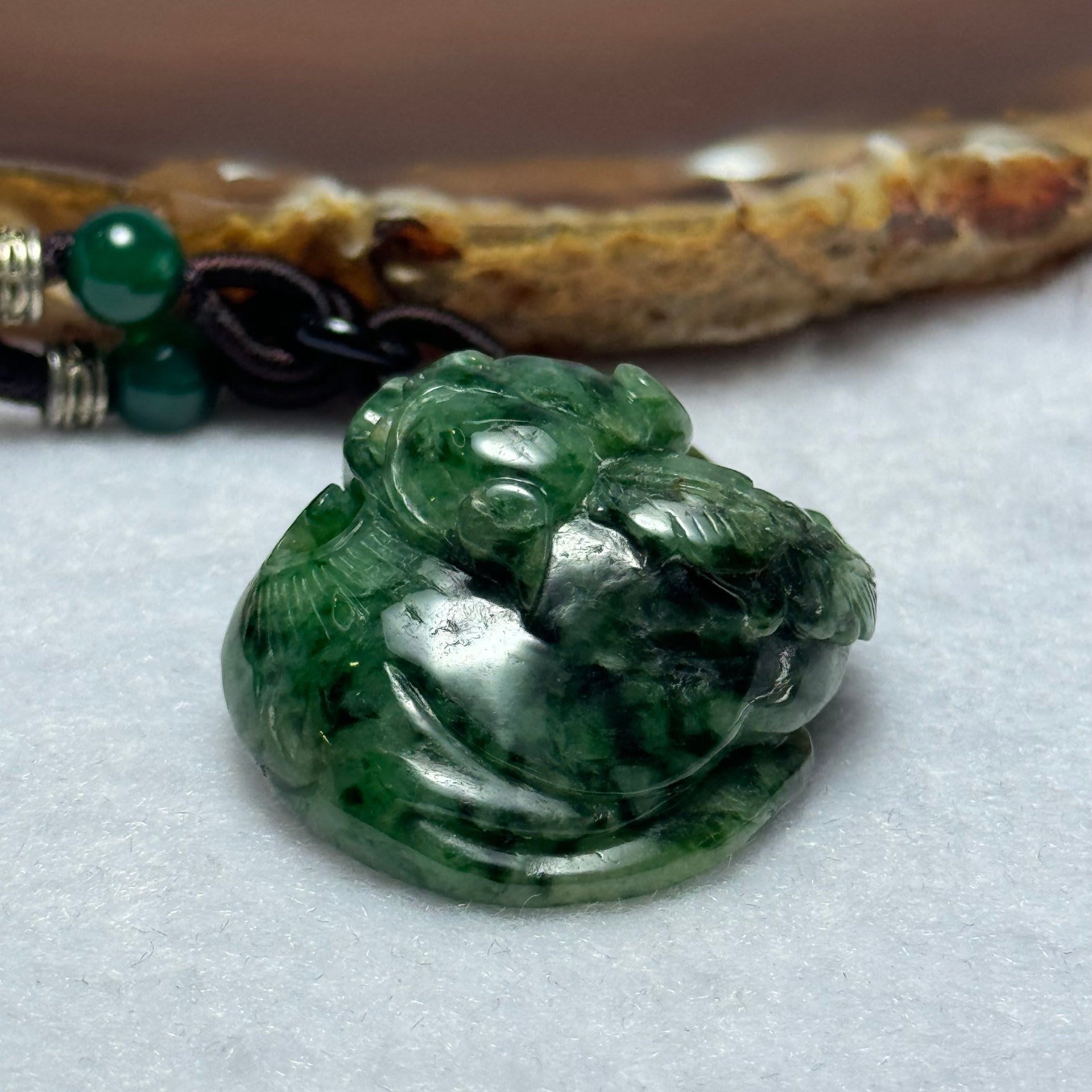 Type A Old Mine Green Piao Hua Jadeite Bat Pendent 28.33g 41.9 by 29.4 by 17.6mm - Huangs Jadeite and Jewelry Pte Ltd