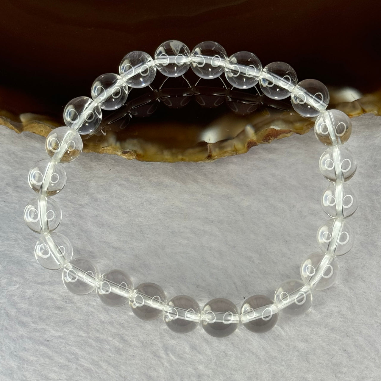 Natural Clear Quartz Bracelet 天然白水晶手链 18.49g 16.5cm 8.4mm 24 Beads