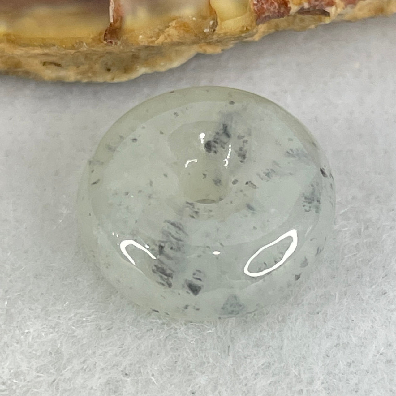 Type A Semi Icy Light Lavender with Grey Spots Jadeite Ping An Kou Charm/Pendant 3.12g 15.2 by 6.5mm