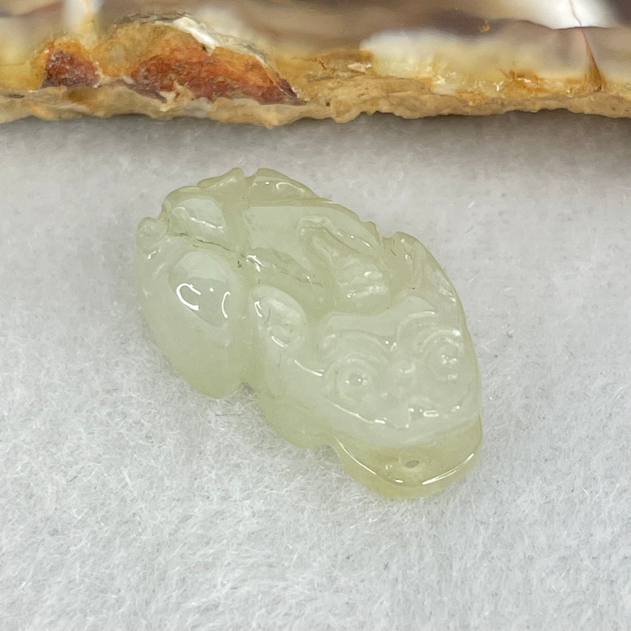 Type A Jelly Faint Green Jadeite Pixiu Charm 3.32g 19.7 by 11.8 by 7.2mm