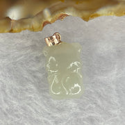 Natural White Nephrite 和田玉  Tiger in 925 Silver Clasp (Rose Gold Plated) 3.16g 16.3 by 10.3 by 9.8mm - Huangs Jadeite and Jewelry Pte Ltd