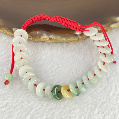 Type A Green And Yellow Jadeite Ping An Kou Donut Bracelet 11.26g 9.2mm 23 Beads