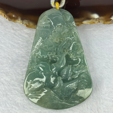 Type A Green with Lavender Jadeite Shan Shui with Benefactor Pendent 67.61g 70.5 by 48.4 by 11.2mm