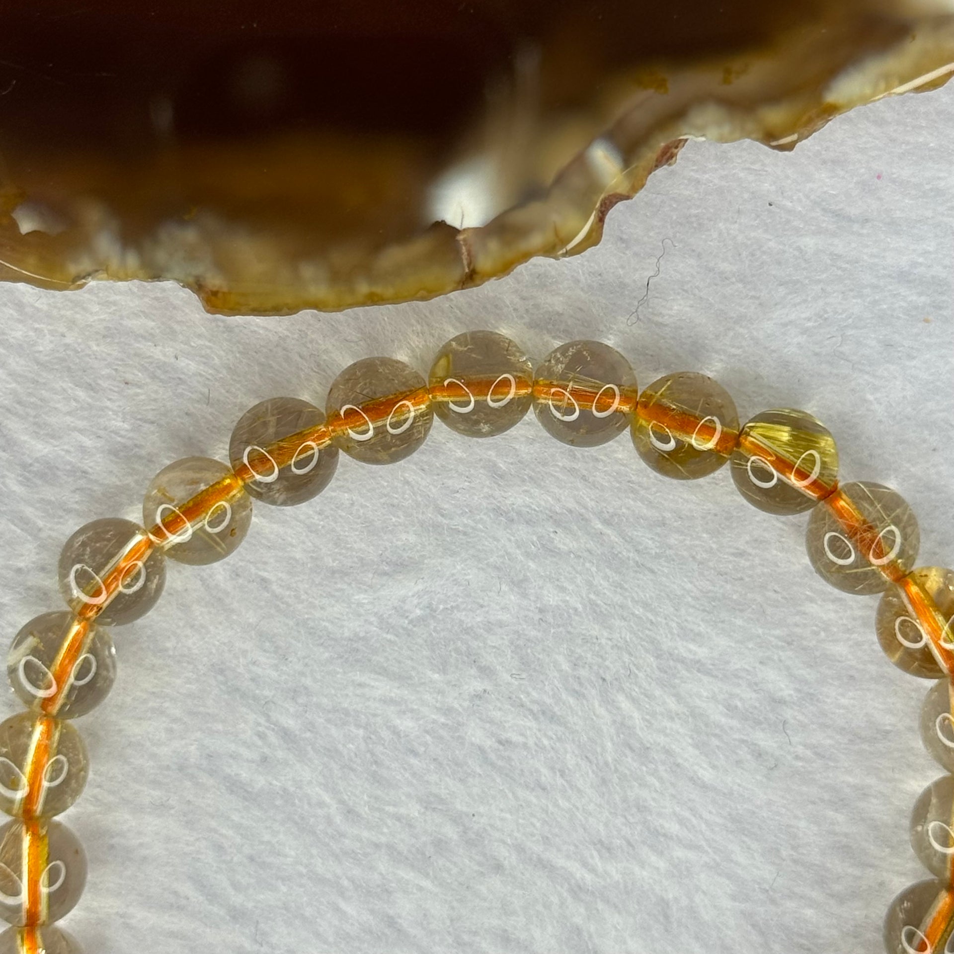 Natural Golden Rutilated Quartz Beads 天然金发水晶手链 12.90g 15.5cm 7.3mm 27 Beads - Huangs Jadeite and Jewelry Pte Ltd