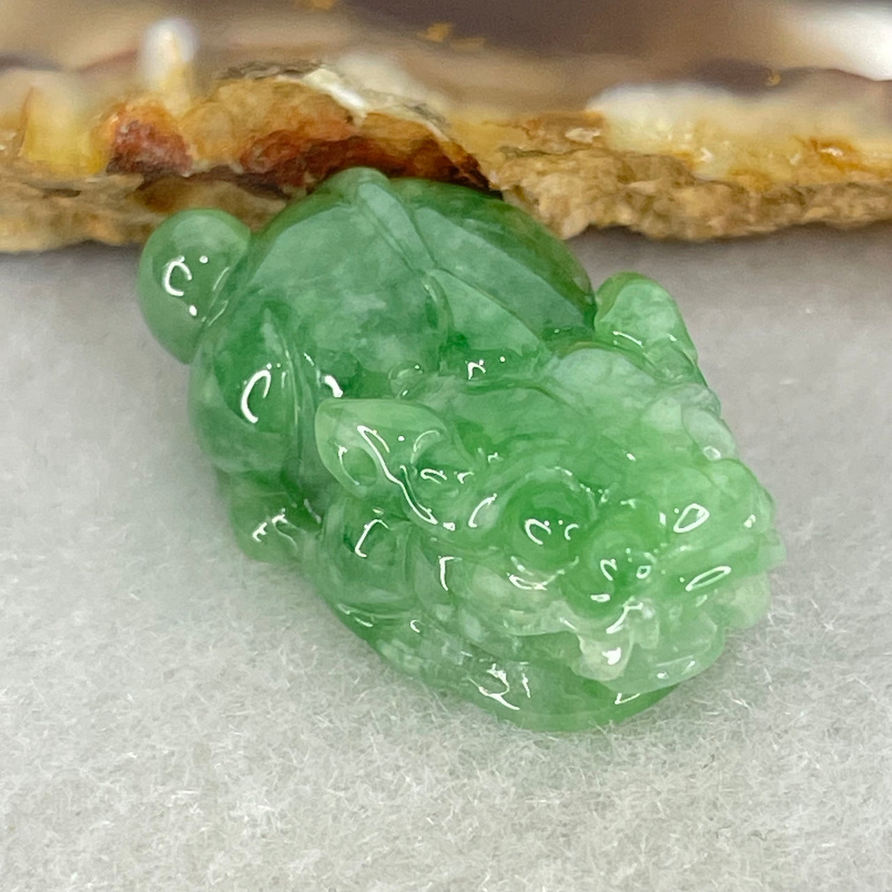 Type A Full Green Jadeite Pixiu Pendant Charm 6.42g 25.4 by 14.4 by 10.1mm