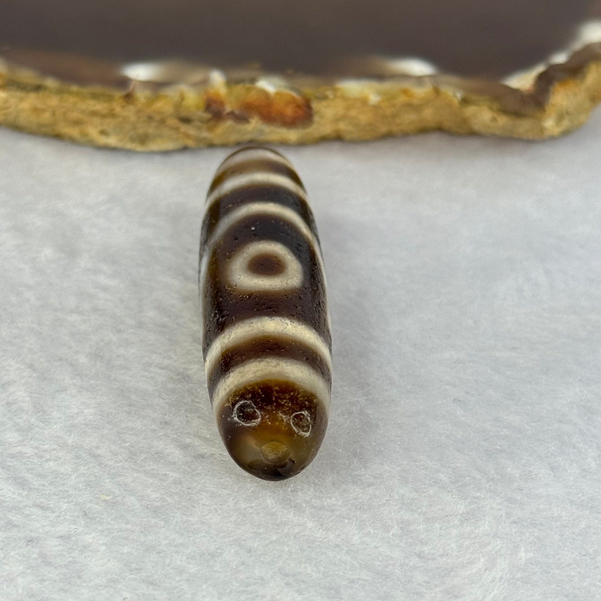 Natural Powerful Tibetan Old Oily Agate 2 Eyes Dzi Bead Heavenly Master (Tian Zhu) 二眼天诛 13.85g 48.9 by 13.4mm - Huangs Jadeite and Jewelry Pte Ltd