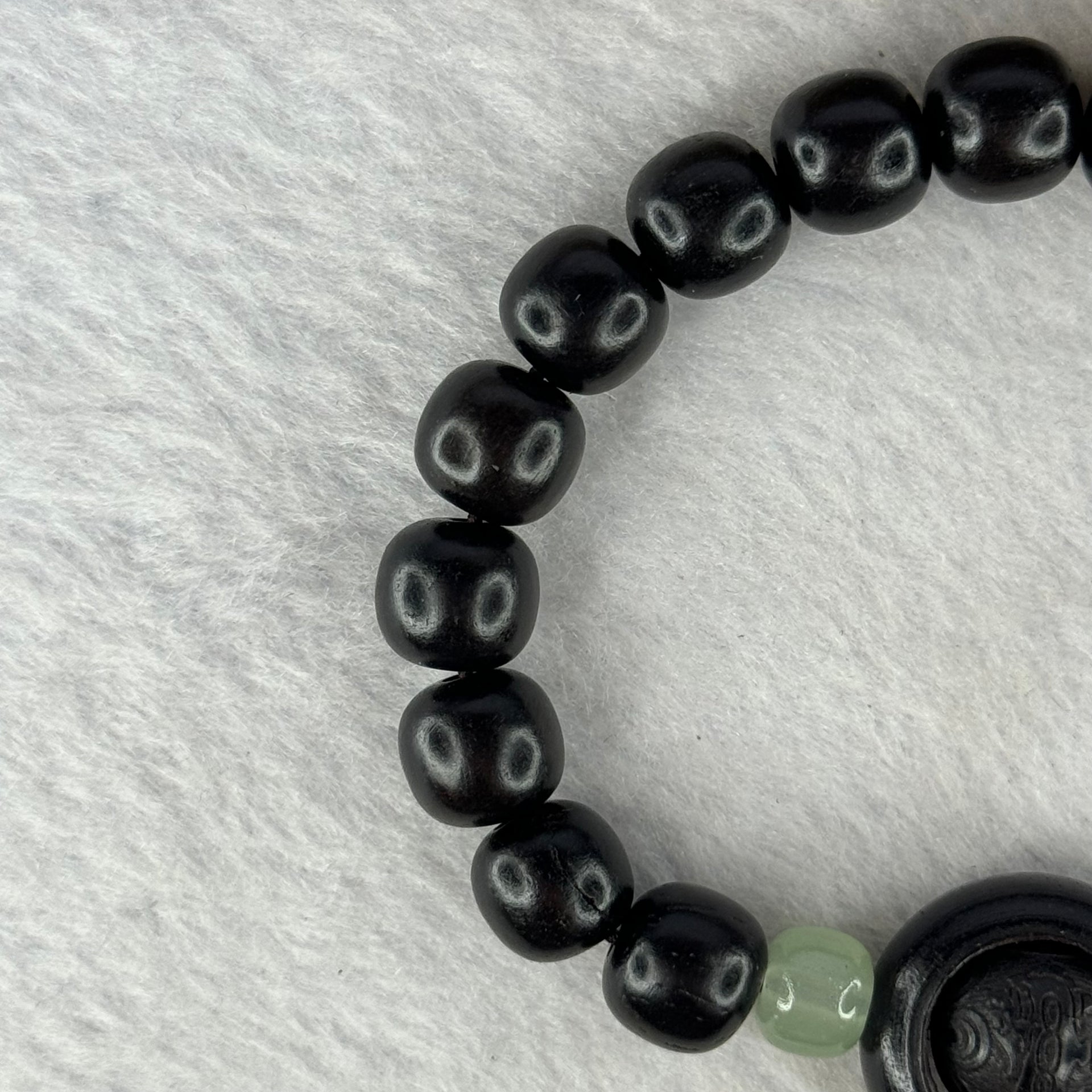 Natural Black Ebony Wood Beads with Movable Pixiu Pair and Coin Bead Bracelet 天然黑檀木珠手链 15.21g 16.5cm 10.1mm 17 Beads - Huangs Jadeite and Jewelry Pte Ltd