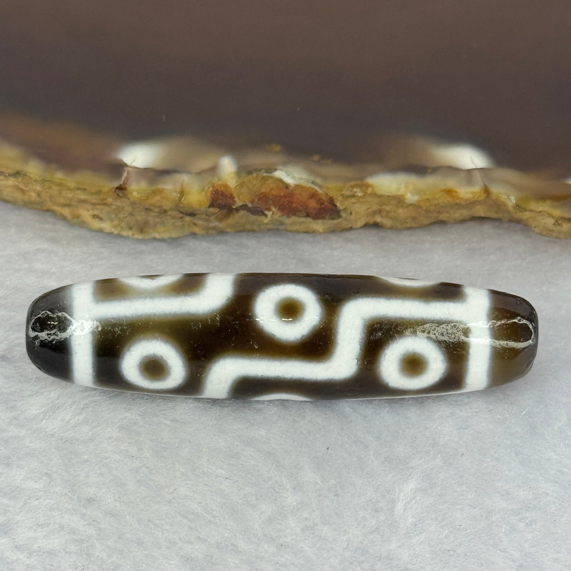 Natural Powerful Tibetan Old Oily Agate 9 Eyes Dzi Bead Heavenly Master (Tian Zhu) 九眼天诛 11.18g 48.8 by 12.3mm - Huangs Jadeite and Jewelry Pte Ltd