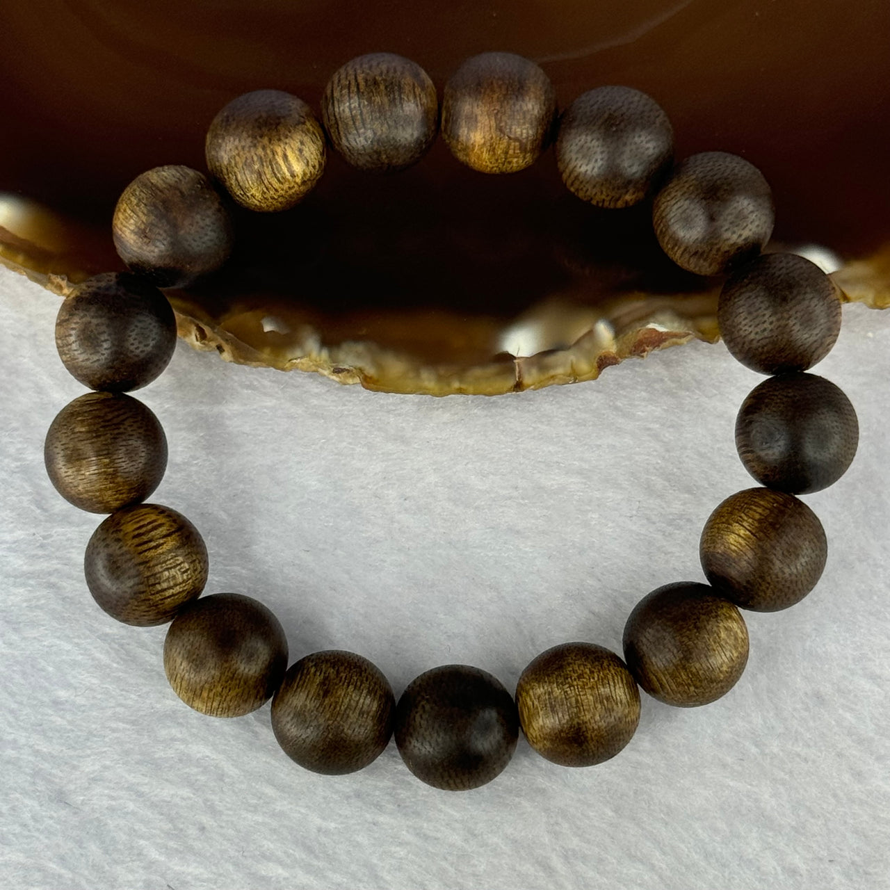 Natural China Hainan Agarwood Beads Bracelet 中国海南沉香木手链（Half Sinking) 12.72g 18cm 12.7mm 17 Beads