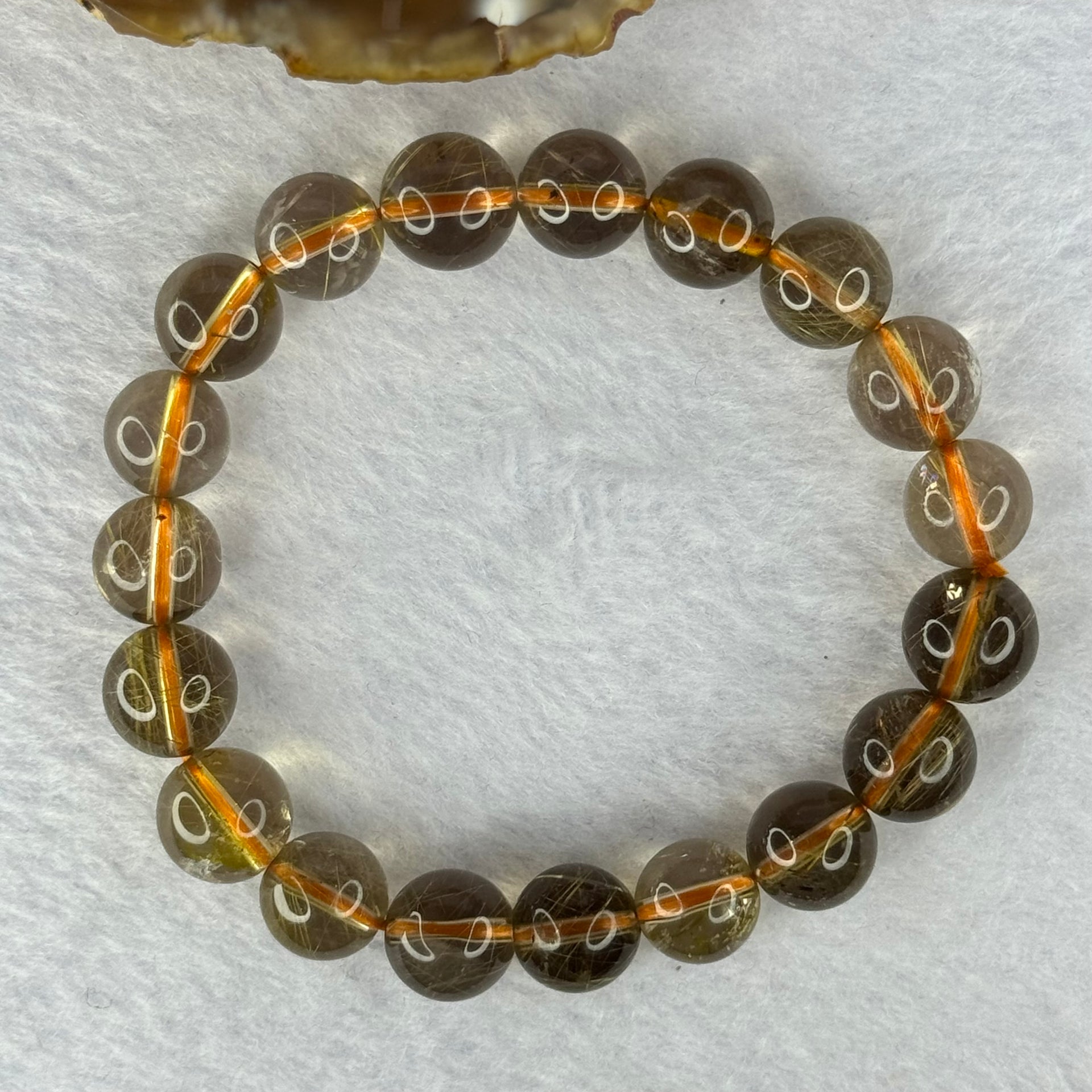 Natural Golden Rutilated Quartz Beads 天然金发水晶手链 29.24g 16.5cm 10.8mm 19 Beads - Huangs Jadeite and Jewelry Pte Ltd