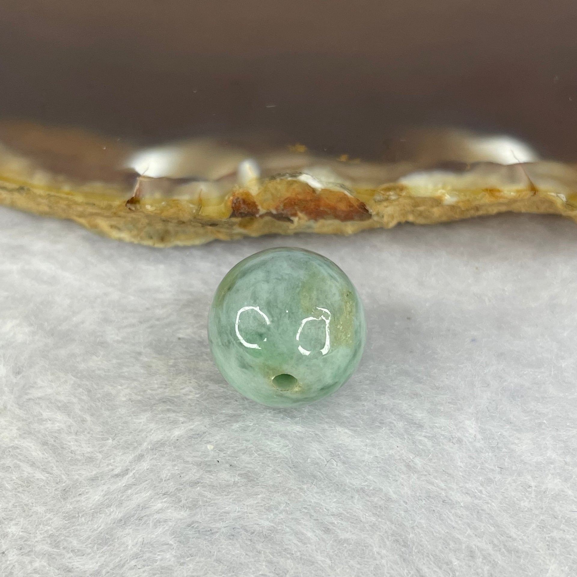 Type A Green Piao Hua Jadeite Bead 4.47g 13.9 by 13.7mm - Huangs Jadeite and Jewelry Pte Ltd