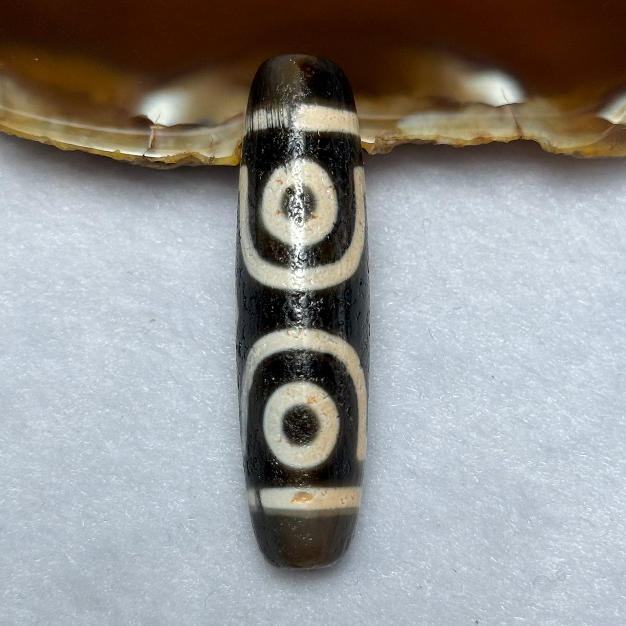 Natural Powerful Tibetan Old Oily Agate 3 Eyes Dzi Bead Heavenly Master (Tian Zhu) 三眼天诛 11.99g 44.5 by 9.0mm - Huangs Jadeite and Jewelry Pte Ltd