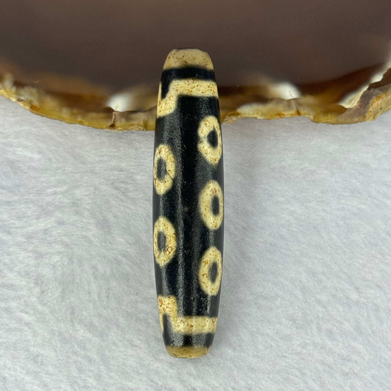 Natural Powerful Tibetan Old Oily Agate 10 Eyes Dzi Bead Heavenly Master (Tian Zhu) 十眼天诛 15.83g 57.6 by 13.2mm - Huangs Jadeite and Jewelry Pte Ltd