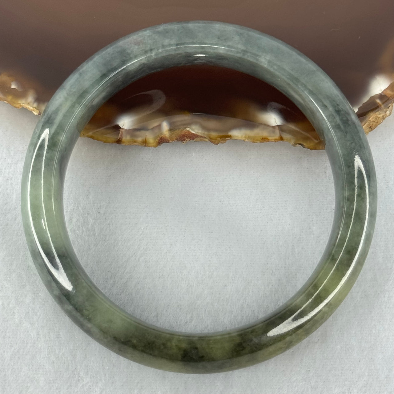 Type A Blueish Green Wuji Grey and Brown Patch Jadeite Bangle Internal Diameter 58.7mm by 73.24g 14.8 by 8.9mm (Very Slight Internal Lines and Very Slight External Roughs)