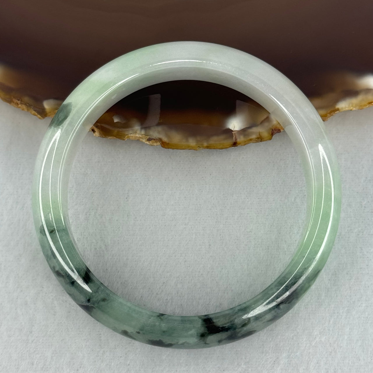 Type A Semi Icy Light Green Lavender with Moss Green Piao Hua Jadeite Bangle Internal Diameter 52.5mm 49.42g 14.0 by 7.2mm (Very Slight Internal Lines)