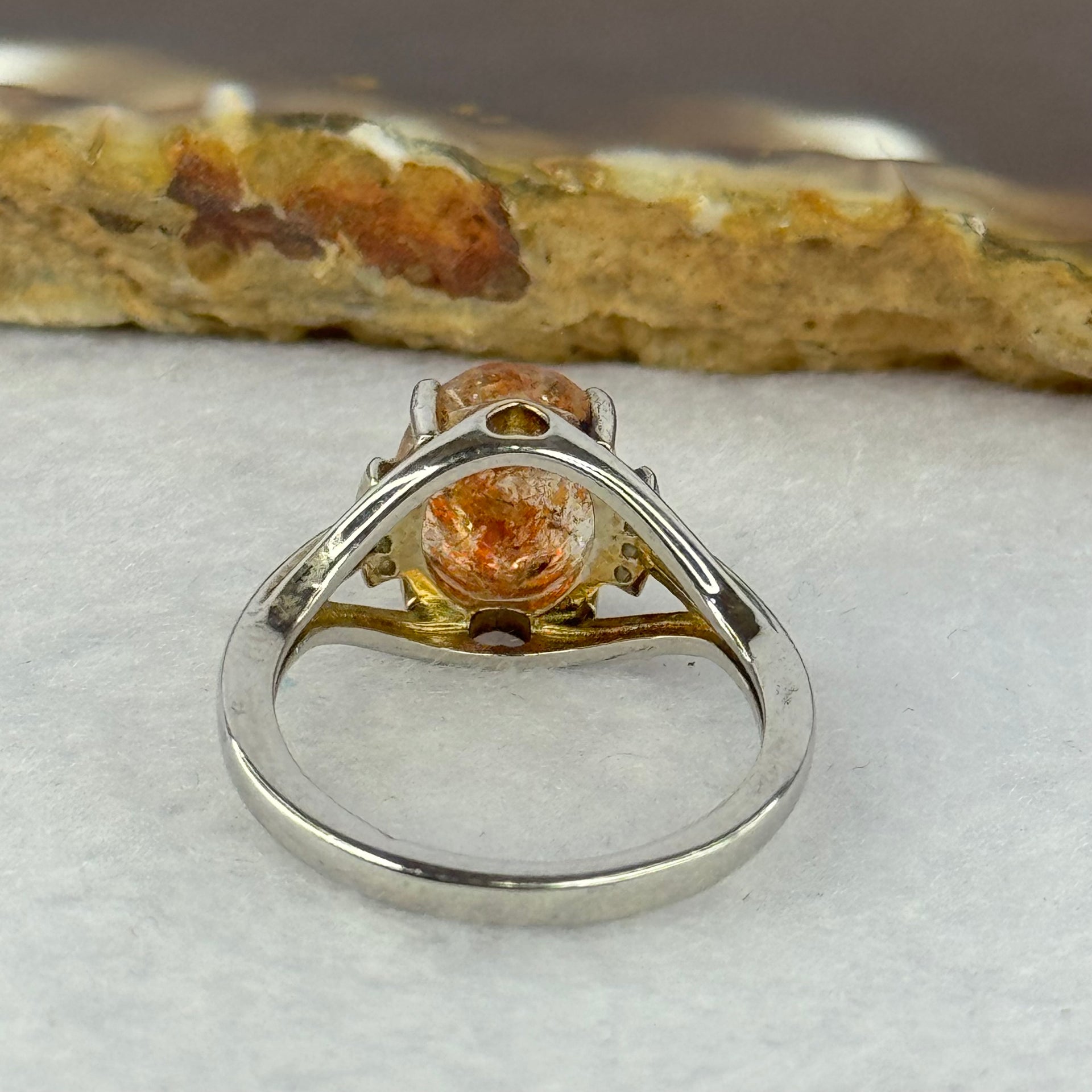 Good Grade Natural Sunstone In 925 Sliver Ring (Adjustable Size) 2.91g 10.0 by 7.6 by 5.0mm US 6 / HK 13 - Huangs Jadeite and Jewelry Pte Ltd