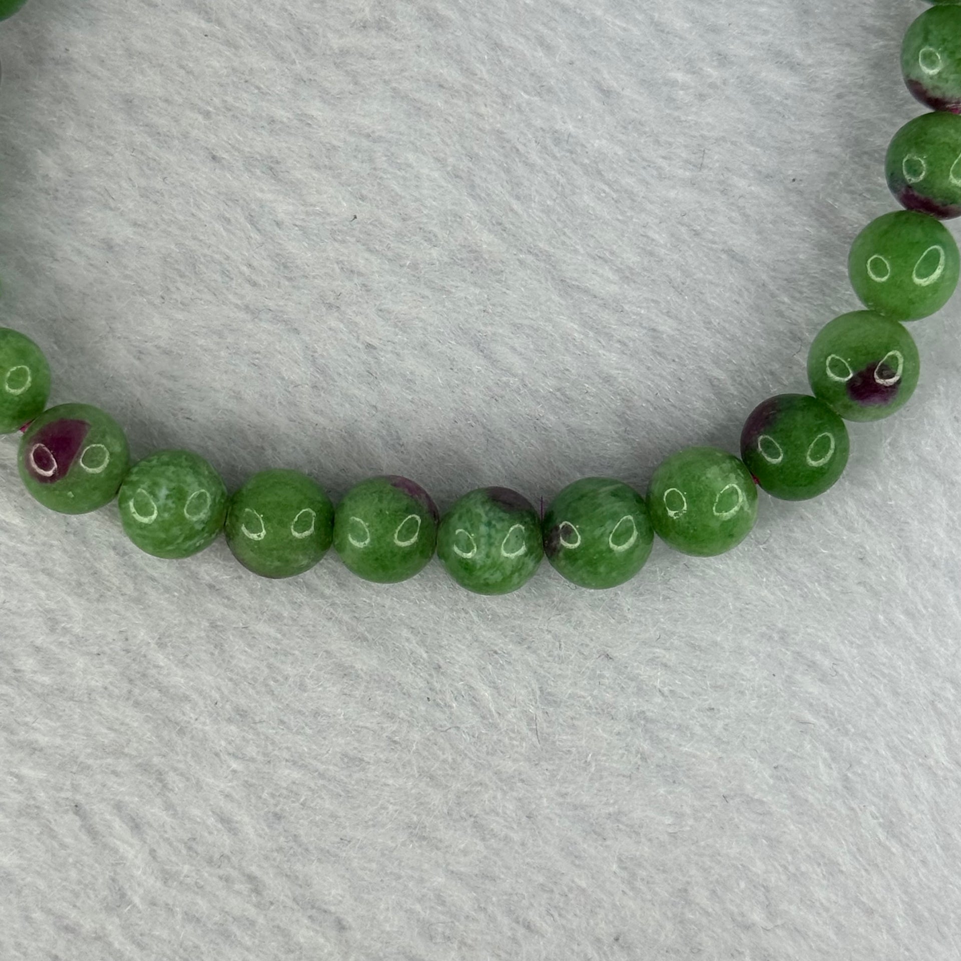 Natural Emerald And Ruby Zoisite Beads Bracelet 13.89g 15.5cm 6.8mm 28 Beads - Huangs Jadeite and Jewelry Pte Ltd