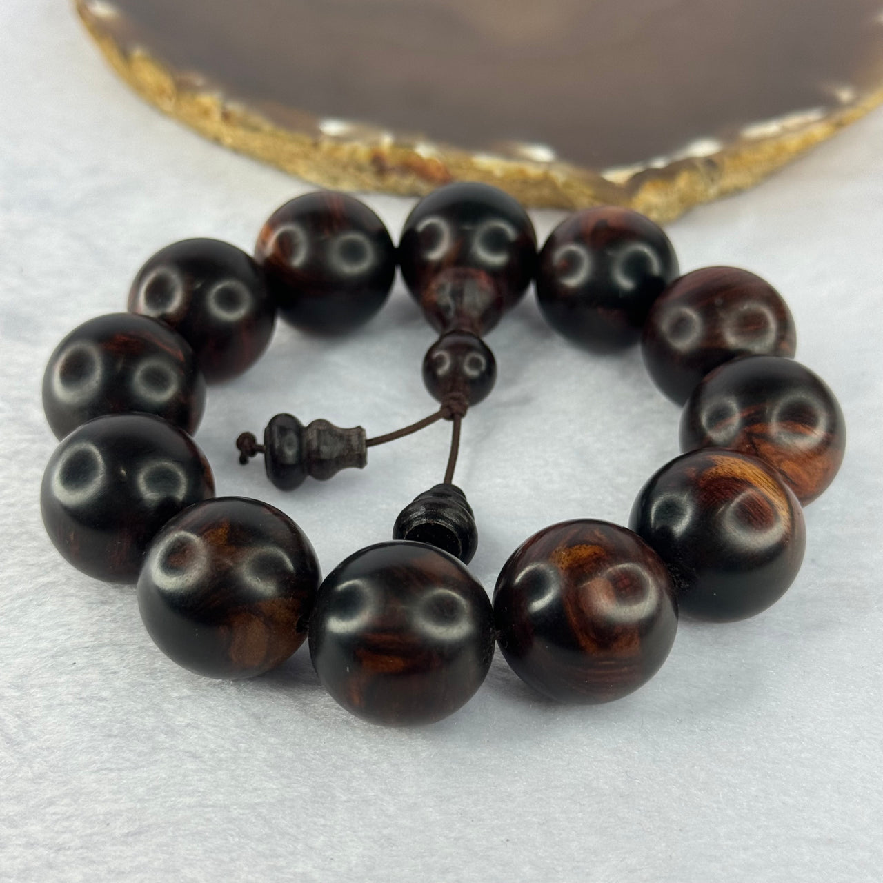 Natural Aged Hainan Dalbergia Rosewood Beads Bracelet 天然海南黄花梨老树手链 56.33g 20.5cm 20.4mm 12 Beads - Huangs Jadeite and Jewelry Pte Ltd