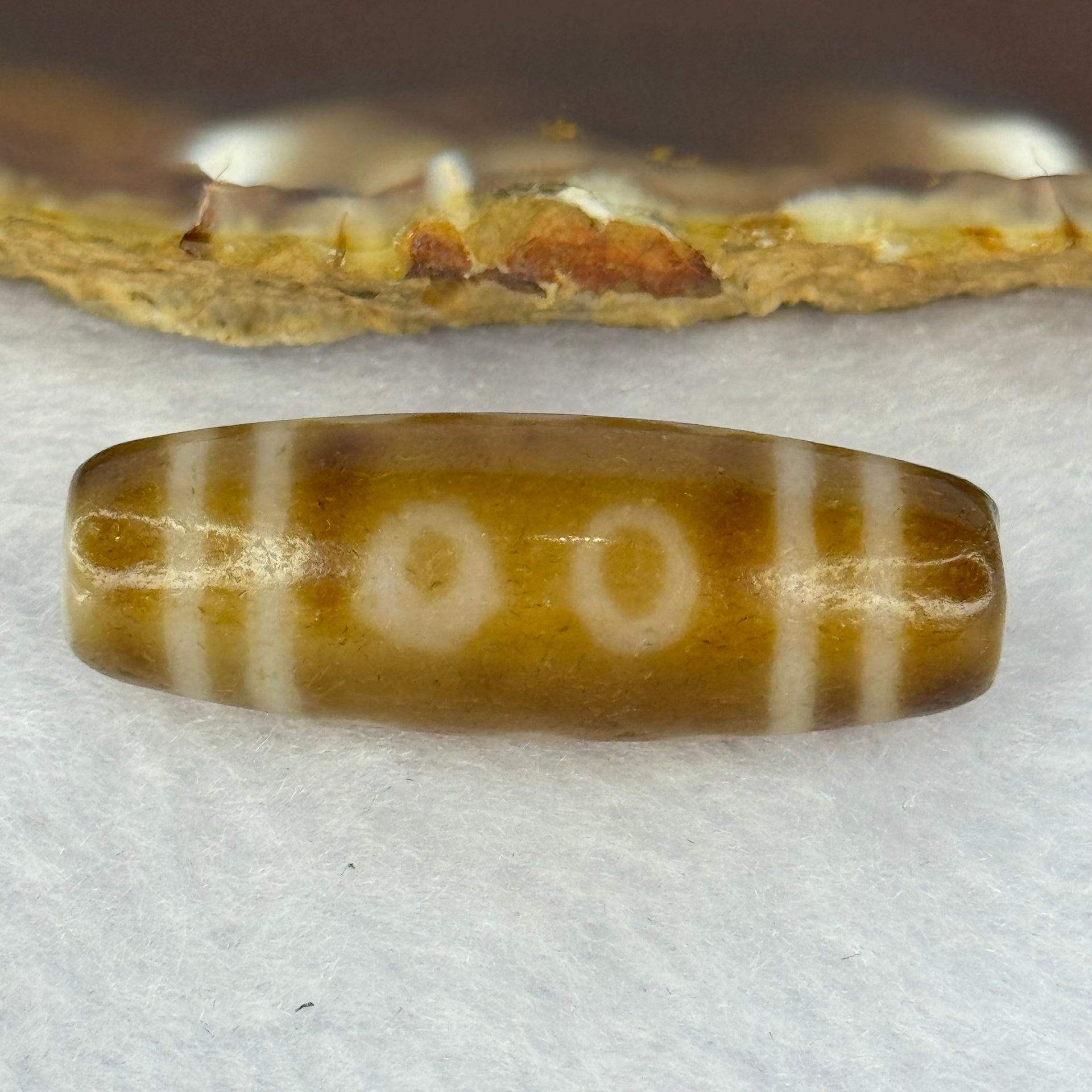 Natural Powerful Tibetan Old Oily Agate 5 Eyes Dzi Bead Heavenly Master (Tian Zhu) 五眼天诛 9.76g 37.5 by 13.0mm - Huangs Jadeite and Jewelry Pte Ltd