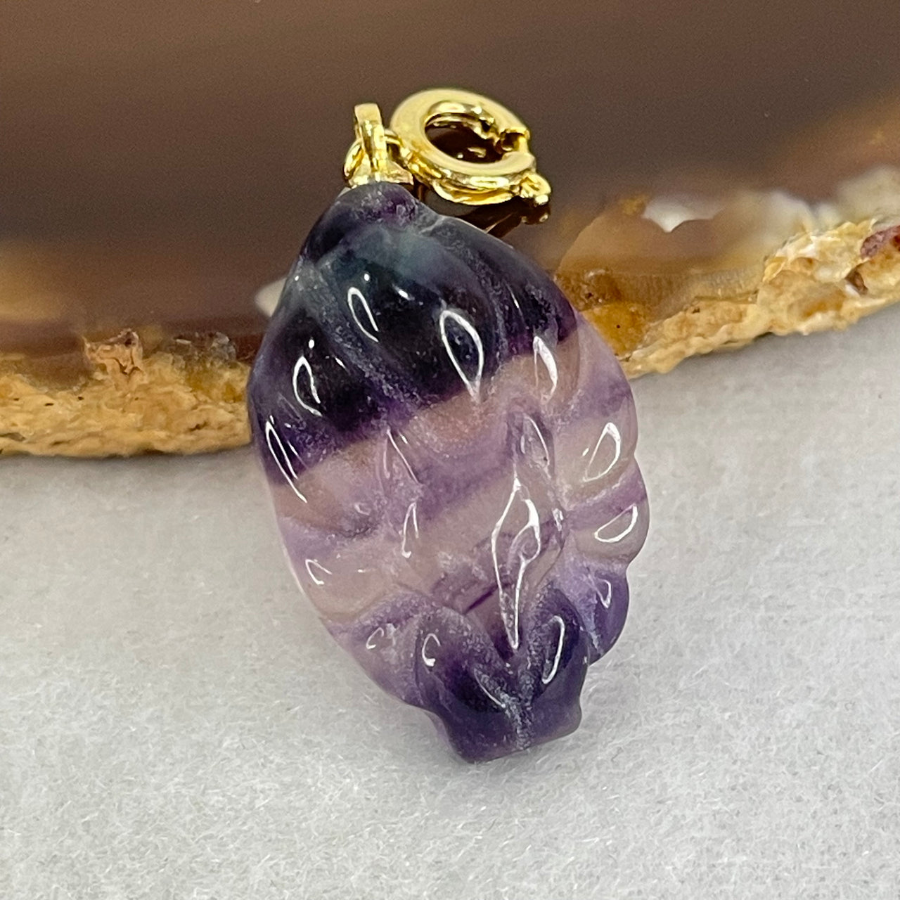 Natural Purple and Green Fluorite 9 Tail Fox Charm Pendant 4.38g 23.0 by 14.9 by 6.9mm