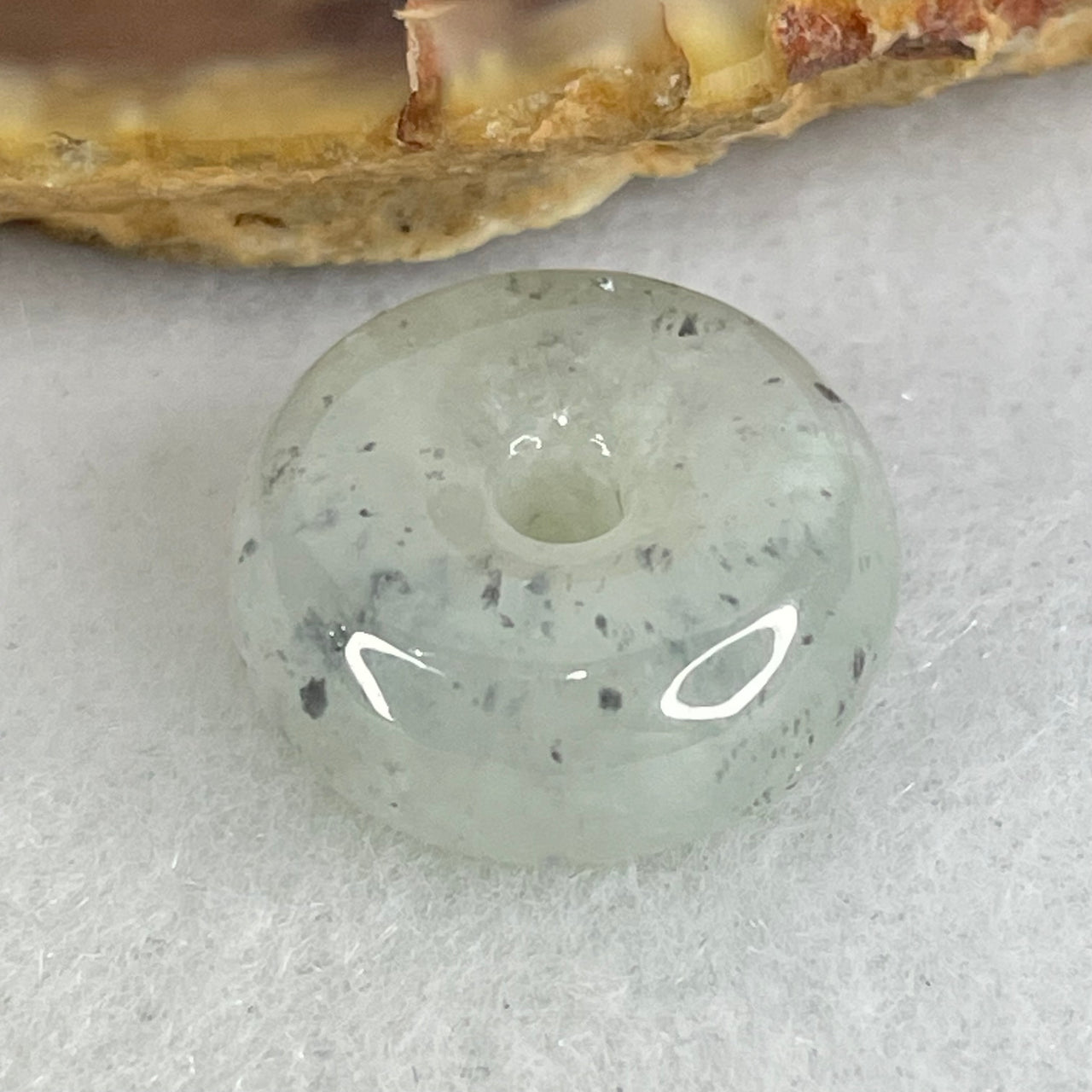 Type A Semi Icy Wuji Grey Spots Jadeite Ping An Kou Charm/Pendant 3.28g 15.0 by 6.8mm