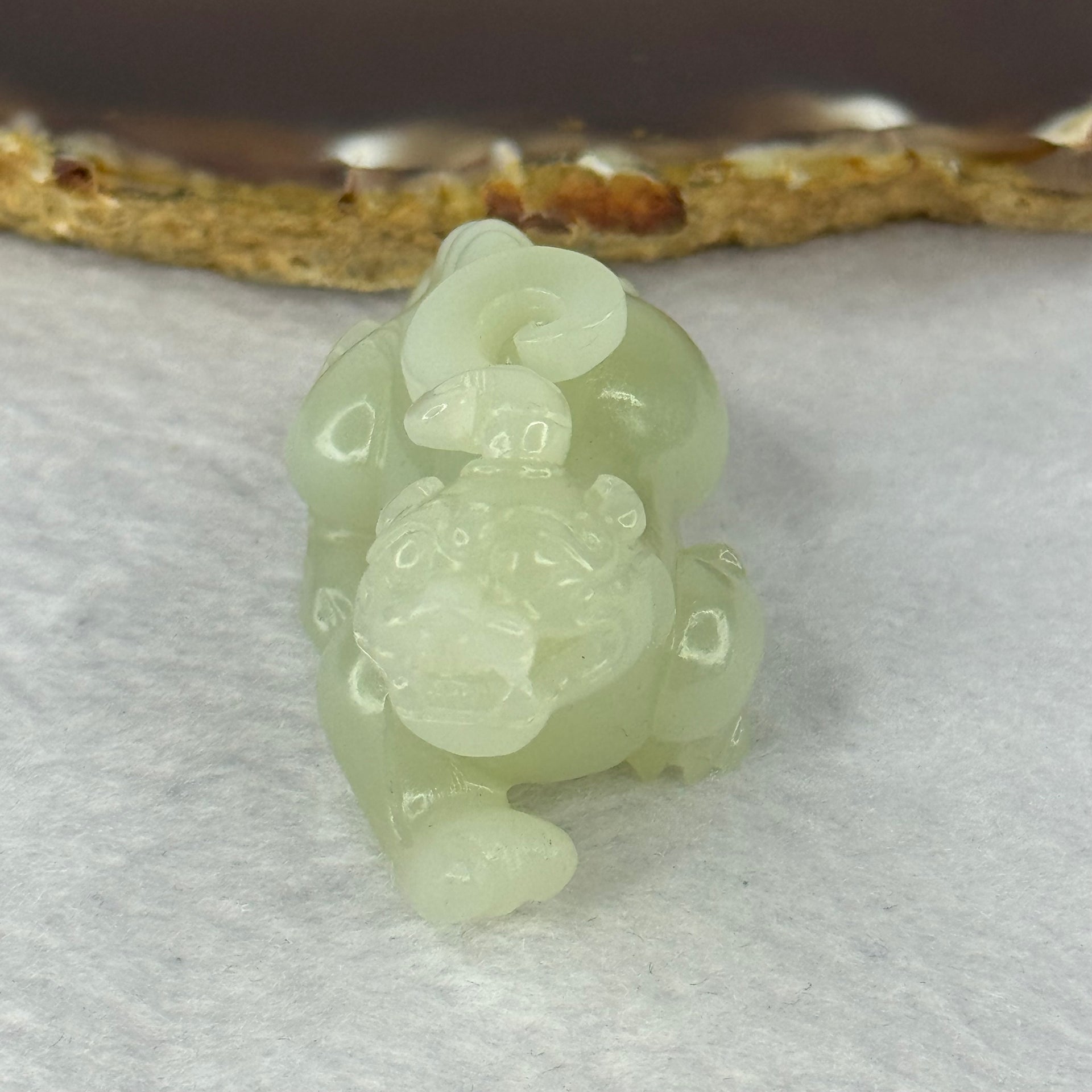 Natural Light Green Nephrite Pixiu Mini Display 42.98g 55.2 by 26.2 by 28.3mm - Huangs Jadeite and Jewelry Pte Ltd