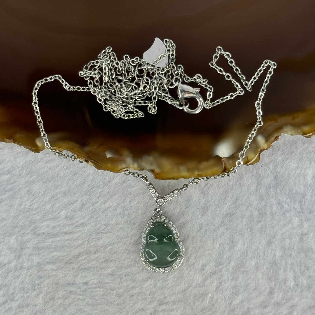 Type A Icy Blueish Green Jadeite Hulu Pendent in S925 Sliver Necklace 3.19g 11.1 by 8.2 by 2.5mm