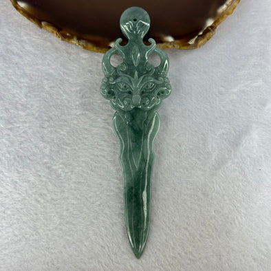 Type A Blueish Green Jadeite Dragon Sword Pendant or Display 52.27g 139.6 by 40.2 by 12.5mm