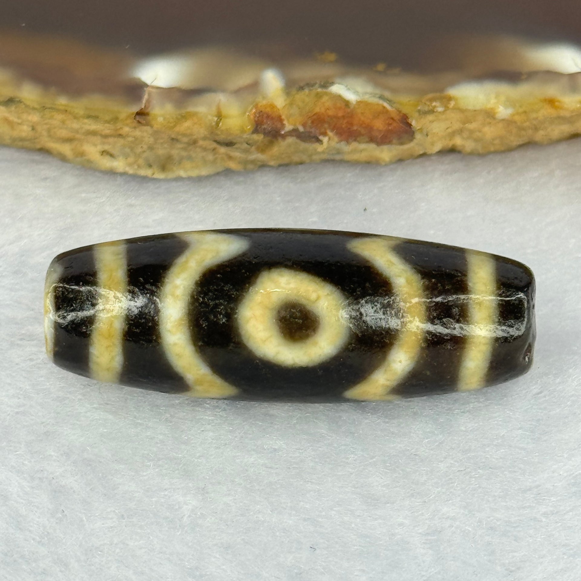 Natural Powerful Tibetan Old Oily Agate 3 Eyes Dzi Bead Heavenly Master (Tian Zhu) 三眼天诛 9.85g 37.1 by 13.1mm - Huangs Jadeite and Jewelry Pte Ltd