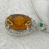 Natural Cognac Amber with Flower Inclusion and Crystals in S925 Sliver Pendent with Sliver Necklace 6.03g 20.5 by 13.6 by 6.0mm