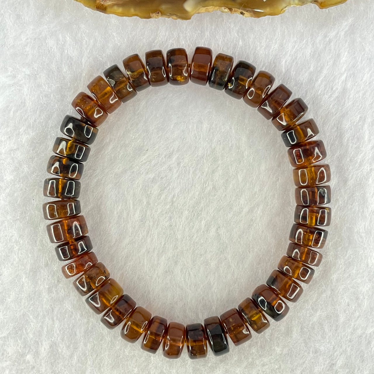 Natural Cognac Fushun Amber Donut Beads Bracelet 天然抚顺老珀手链 8.63g 15cm 8.9mm 40pcs