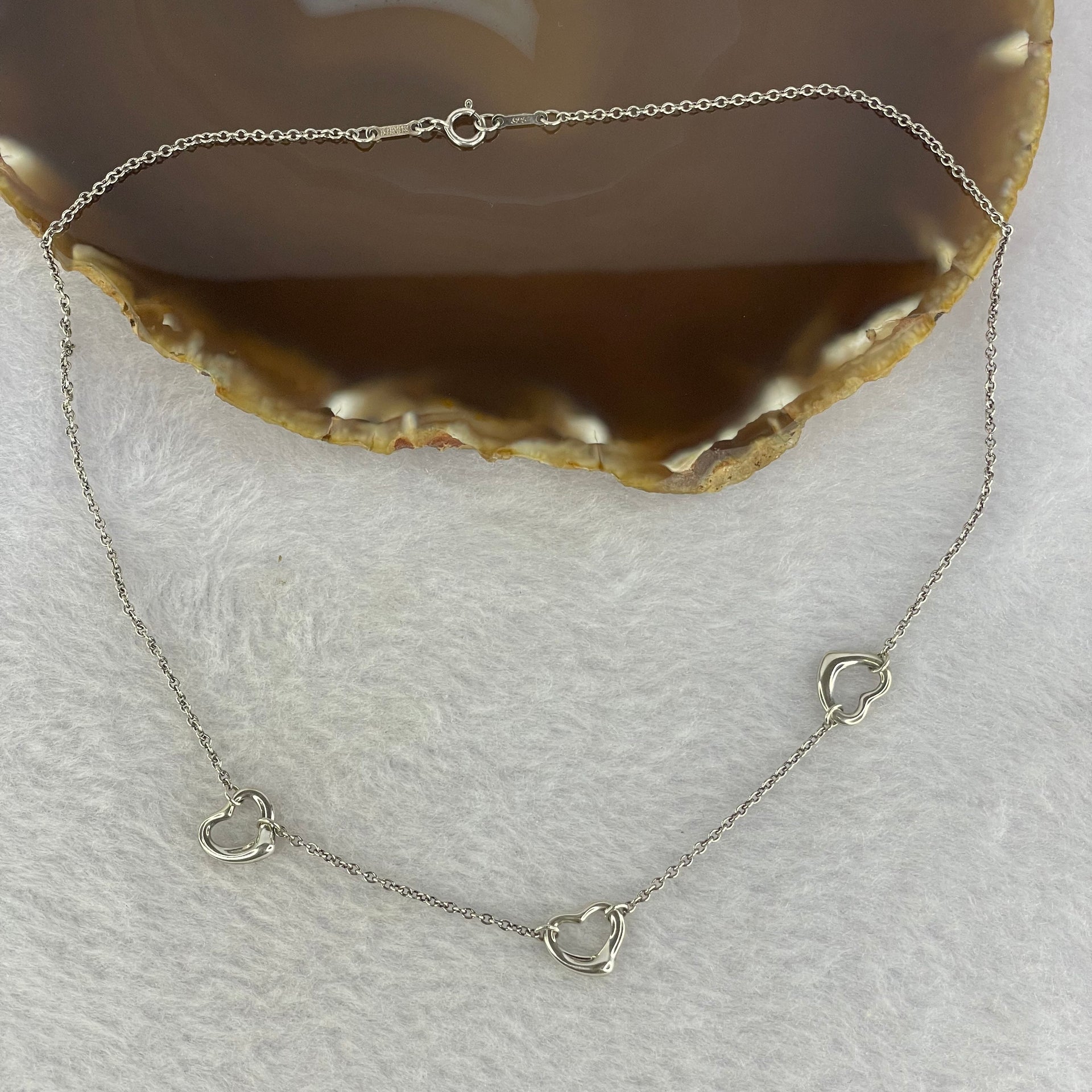 (Pre Love) Authentic Tiffany & Co. 925 Silver 3 Hearts Necklace Refurbished with White Gold Plating Made in Spain 4.06g - Huangs Jadeite and Jewelry Pte Ltd