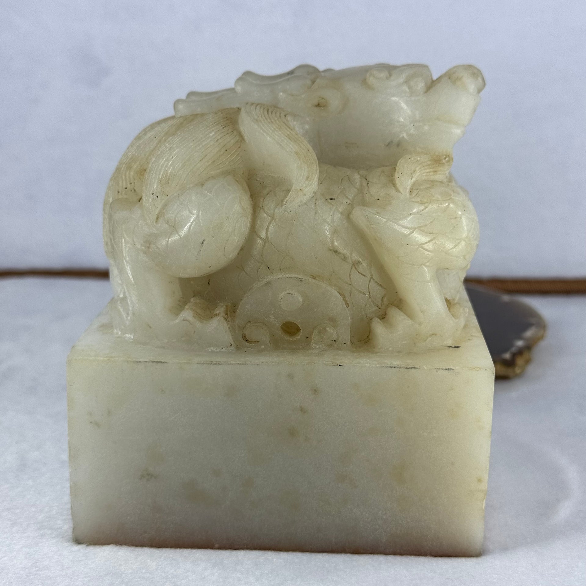 Antique Highly Translucent Near White with Slight Yellow and Grey Nephrite Dragon Seal 2,439.8g 103.5 by 103.7 by 118.2g with Old Zitan Box Total 3,202.8g 136.8 by 137.2 by 168.0mm - Huangs Jadeite and Jewelry Pte Ltd