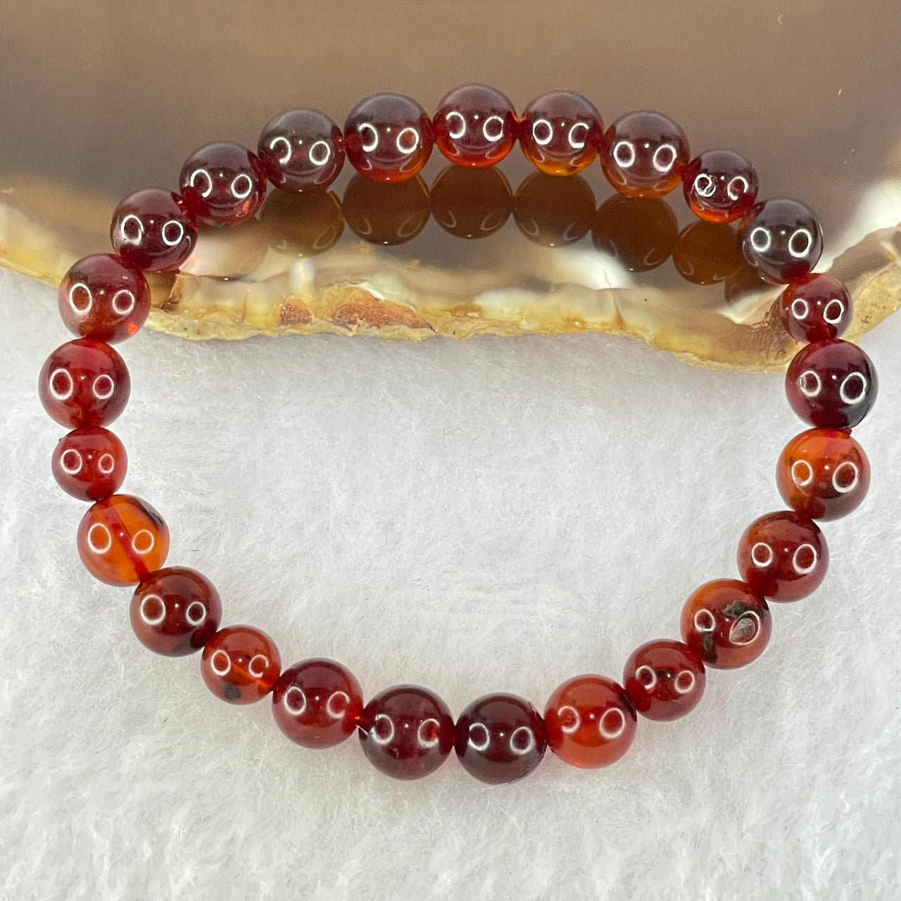 Natural Blood Red Amber Beads Bracelet 4.78g 14.5cm 7.3mm 25 Beads