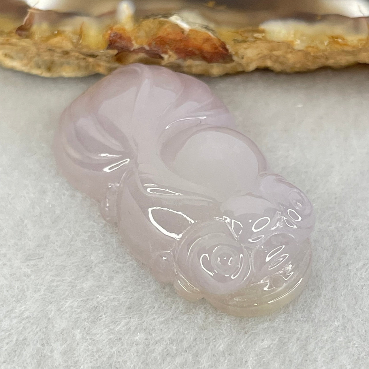 Type A Jelly Light Greyish Lavender Jadeite Goldfish Pendant 10.23g 35.2 by 19.0 by 9.2mm