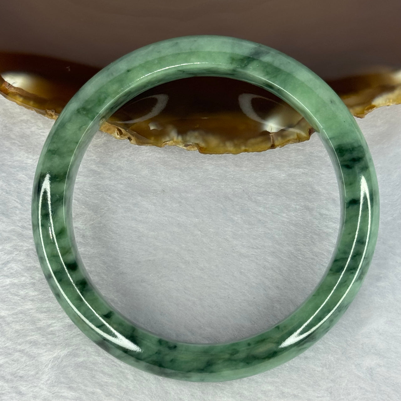 Type A Spicy Green with Dark Green Piao Hua Jadeite Bangle Internal Diameter 58.3mm 59.99g 12.6 by 8.7mm (Close to Perfect)