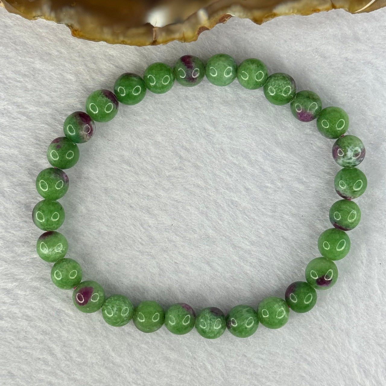 Natural Emerald And Ruby Zoisite Beads Bracelet 13.89g 15.5cm 6.8mm 28 Beads - Huangs Jadeite and Jewelry Pte Ltd