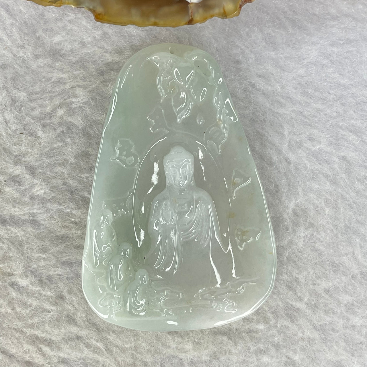 Type A Semi Icy Faint Sky Blue Jadeite Buddha 佛 Pendent 26.77g 52.0 by 35.4 by 9.3 mm - Huangs Jadeite and Jewelry Pte Ltd