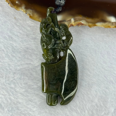 Type A Dark Yellowish Green Jadeite Dragon on Axe Pendent 14.34g 58.8 by 22.0 by 7.7mm