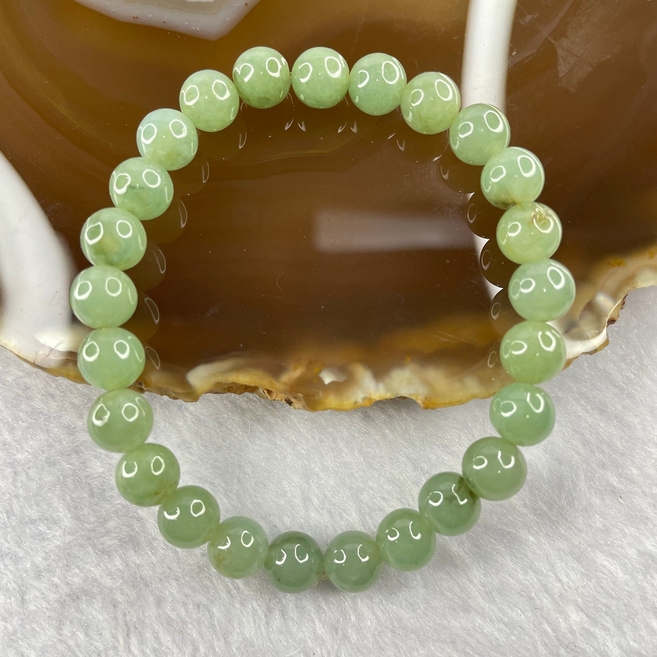 Type A Semi Icy Green Jadeite 25 beads bracelet 7.5mm 17.22g - Huangs Jadeite and Jewelry Pte Ltd