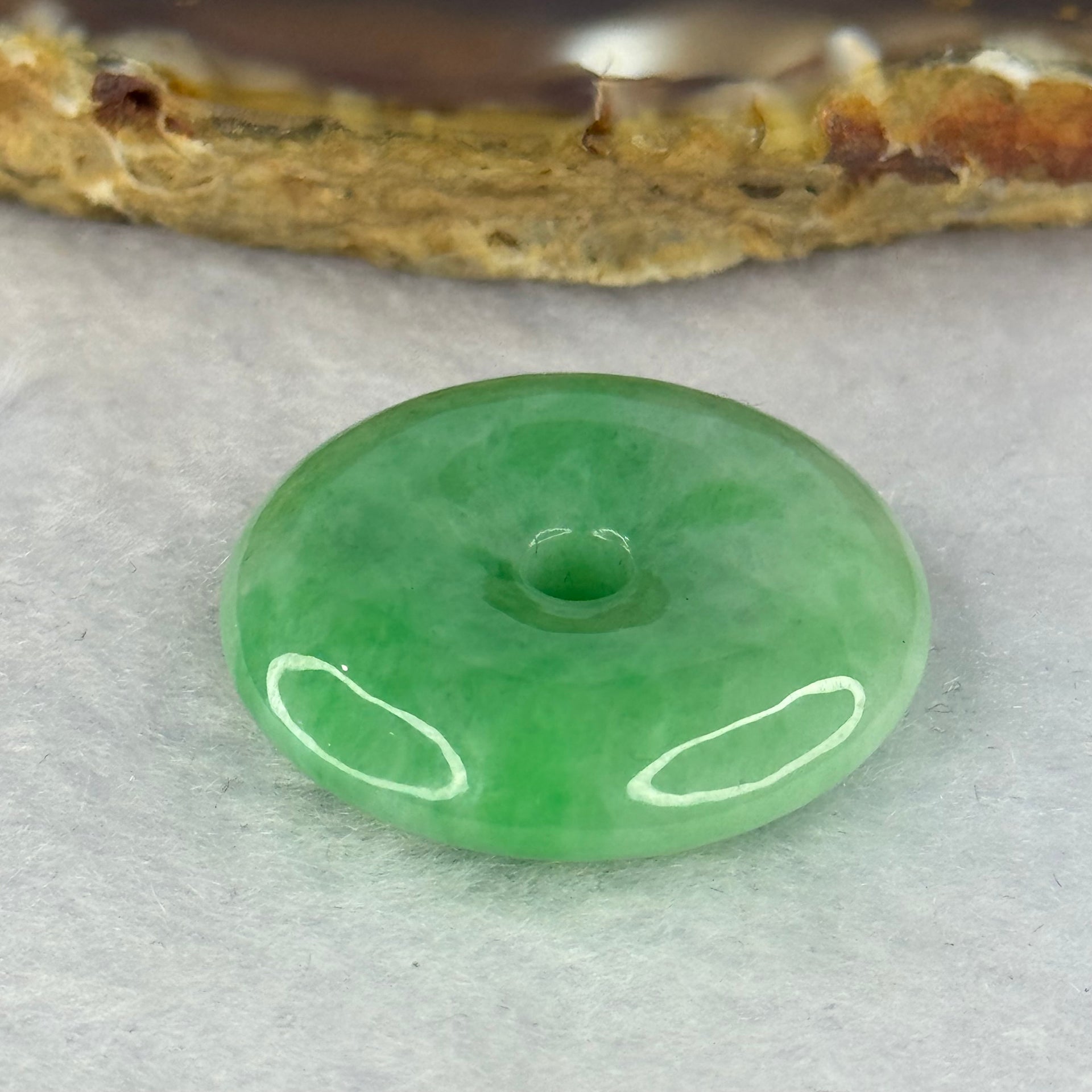 Type A Spicy Green Jadeite Ping An Kou Donut Pendant 8.35g 25.2 by 6.8mm - Huangs Jadeite and Jewelry Pte Ltd